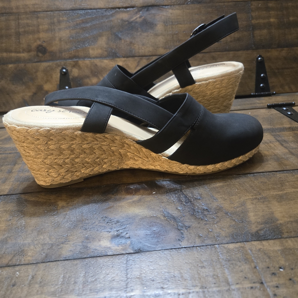 Easy Street Black Wedge Sandals